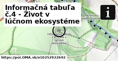 Informačná tabuľa č.4 - Život v lúčnom ekosystéme