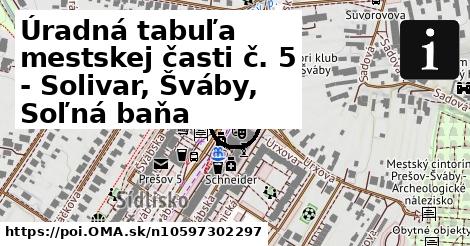 Úradná tabuľa mestskej časti č. 5 - Solivar, Šváby, Soľná baňa
