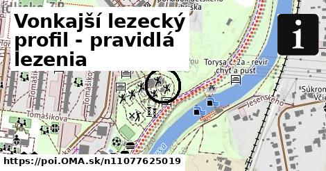 Vonkajší lezecký profil - pravidlá lezenia