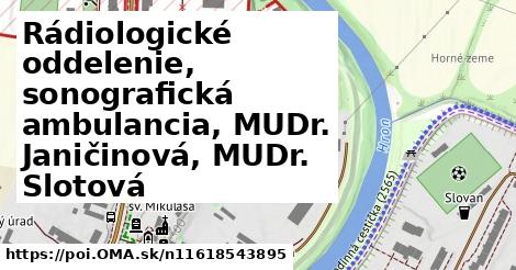 Rádiologické oddelenie, sonografická ambulancia, MUDr. Janičinová, MUDr. Slotová
