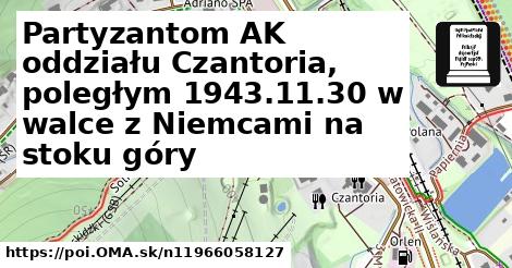 Partyzantom AK oddziału Czantoria, poległym 1943.11.30 w walce z Niemcami na stoku góry