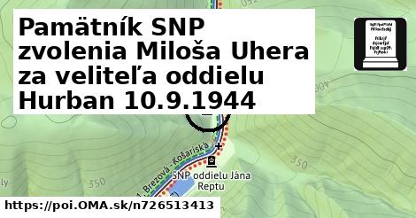 Pamätník SNP zvolenia Miloša Uhera za veliteľa oddielu Hurban 10.9.1944