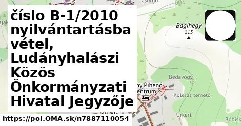 číslo B-1/2010 nyilvántartásba vétel, Ludányhalászi Közös Önkormányzati Hivatal Jegyzője