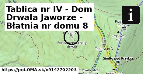 Tablica nr IV - Dom Drwala Jaworze - Błatnia nr domu 8