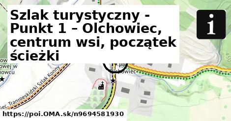 Szlak turystyczny - Punkt 1 – Olchowiec, centrum wsi, początek ścieżki