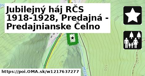 Jubilejný háj RČS 1918-1928, Predajná - Predajnianske Čelno
