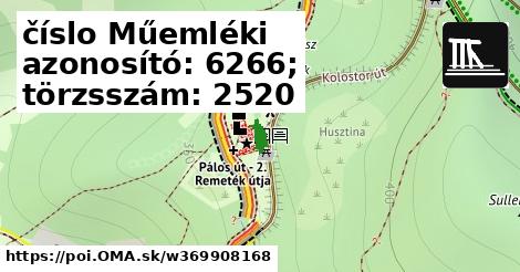 číslo Műemléki azonosító: 6266; törzsszám: 2520