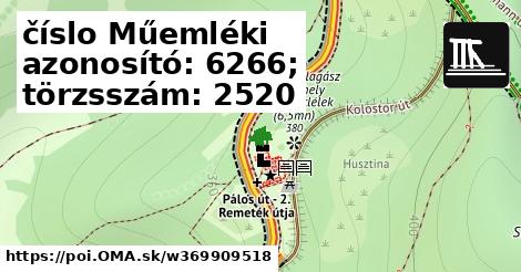 číslo Műemléki azonosító: 6266; törzsszám: 2520