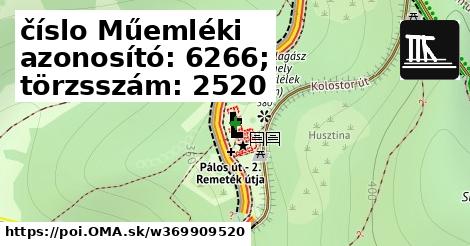 číslo Műemléki azonosító: 6266; törzsszám: 2520