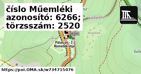 číslo Műemléki azonosító: 6266; törzsszám: 2520