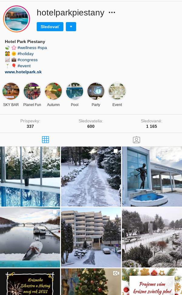 instgram foto @hotelparkpiestany