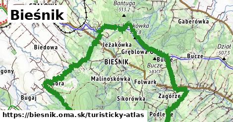ikona Bieśnik: 2,3 km trás turisticky-atlas v biesnik