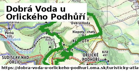 ikona Dobrá Voda u Orlického Podhůří: 5,3 km trás turisticky-atlas v dobra-voda-u-orlickeho-podhuri