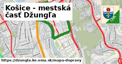 ikona Košice - mestská časť Džungľa: 18 km trás mapa-dopravy v dzungla.ke