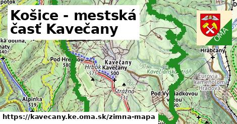 ikona Košice - mestská časť Kavečany: 2,9 km trás zimna-mapa v kavecany.ke