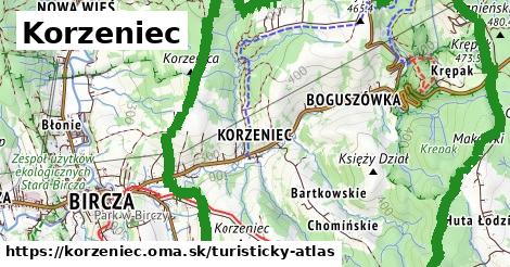 ikona Korzeniec: 8,7 km trás turisticky-atlas v korzeniec