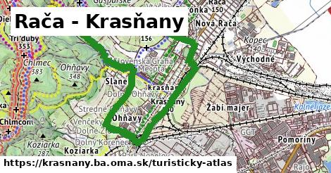 ikona Rača - Krasňany: 1,54 km trás turisticky-atlas v krasnany.ba