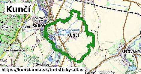 ikona Kunčí: 0,95 km trás turisticky-atlas v kunci