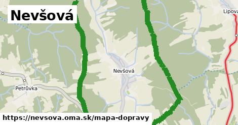 ikona Nevšová: 0 m trás mapa-dopravy v nevsova
