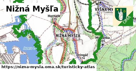 ikona Nižná Myšľa: 6,3 km trás turisticky-atlas v nizna-mysla