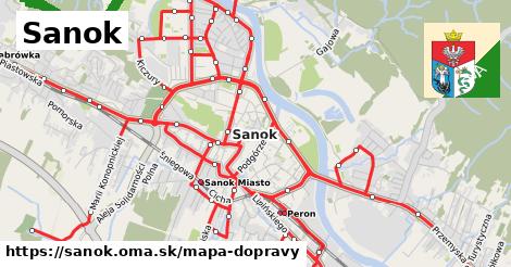 ikona Sanok: 208 km trás mapa-dopravy v sanok