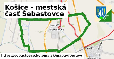 ikona Košice - mestská časť Šebastovce: 12,4 km trás mapa-dopravy v sebastovce.ke