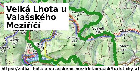 ikona Velká Lhota u Valašského Meziříčí: 16 km trás turisticky-atlas v velka-lhota-u-valasskeho-mezirici