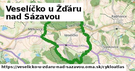 ikona Veselíčko u Žďáru nad Sázavou: 1,74 km trás cykloatlas v veselicko-u-zdaru-nad-sazavou