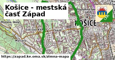 ikona Košice - mestská časť Západ: 0 m trás zimna-mapa v zapad.ke