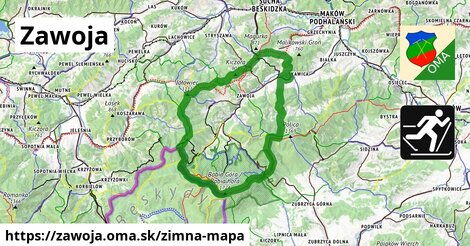 ikona Zawoja: 18 km trás zimna-mapa v zawoja