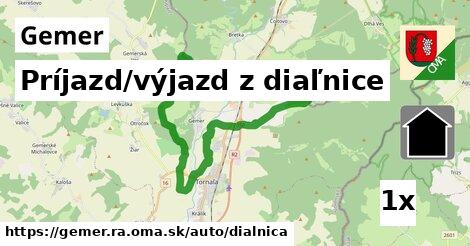 príjazd/výjazd z diaľnice v Gemer, okres RA