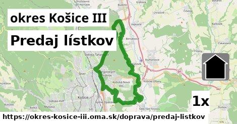 Predaj lístkov, okres Košice III