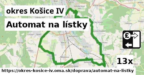 Automat na lístky, okres Košice IV