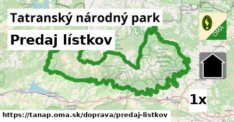 Predaj lístkov, Tatranský národný park