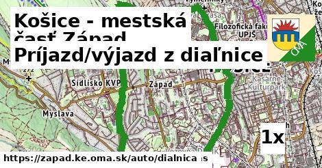 príjazd/výjazd z diaľnice v Košice - mestská časť Západ