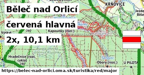 Běleč nad Orlicí Turistické trasy červená hlavná