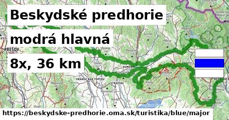 Beskydské predhorie Turistické trasy modrá hlavná