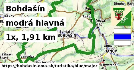 Bohdašín Turistické trasy modrá hlavná