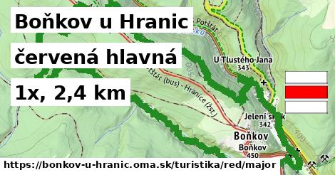 Boňkov u Hranic Turistické trasy červená hlavná