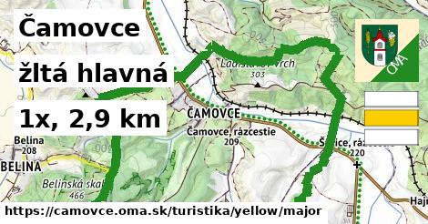 Čamovce Turistické trasy žltá hlavná