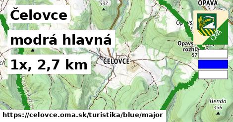 Čelovce Turistické trasy modrá hlavná