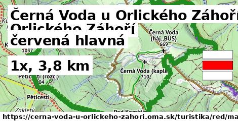 Černá Voda u Orlického Záhoří Turistické trasy červená hlavná