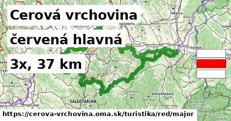 Cerová vrchovina Turistické trasy červená hlavná