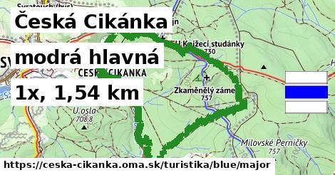 Česká Cikánka Turistické trasy modrá hlavná