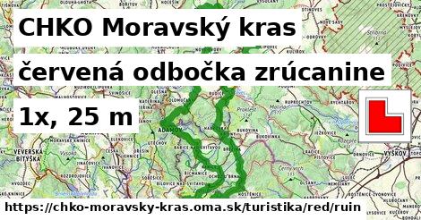 CHKO Moravský kras Turistické trasy červená odbočka zrúcanine