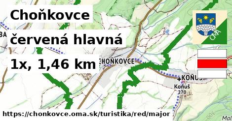 Choňkovce Turistické trasy červená hlavná