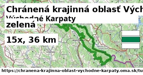 Chránená krajinná oblasť Východné Karpaty Turistické trasy zelená 