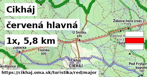 Cikháj Turistické trasy červená hlavná
