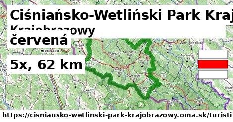 Ciśniańsko-Wetliński Park Krajobrazowy Turistické trasy červená iná
