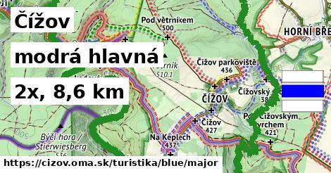 Čížov Turistické trasy modrá hlavná